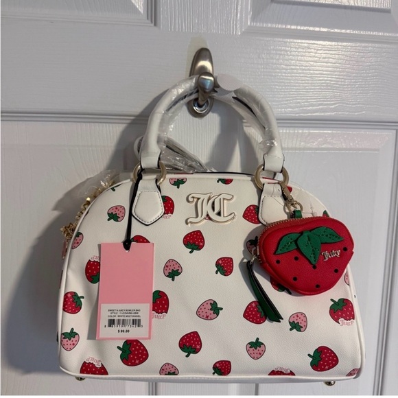 NWT Juicy Couture Sweet N Juicy White Strawberry Print Handbag - Picture 3 of 5